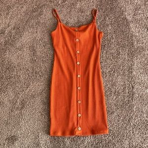 orange F21 bodycon dress